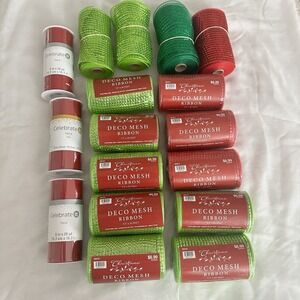 Deco Mesh Ribbon Bundle 5.5 in X 30 ft, Christmas, 10 New, 4 Used, 3 Rolls Tulle